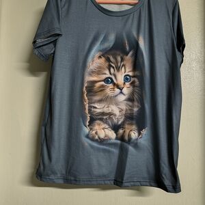 Blue Cat Print T-Shirt